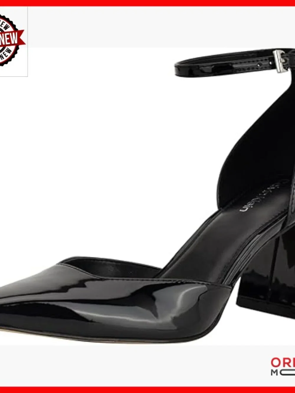 Pointy Toe Pumps with Buckle Closure, 2.68 Inch Heel, Faux Patent Leather